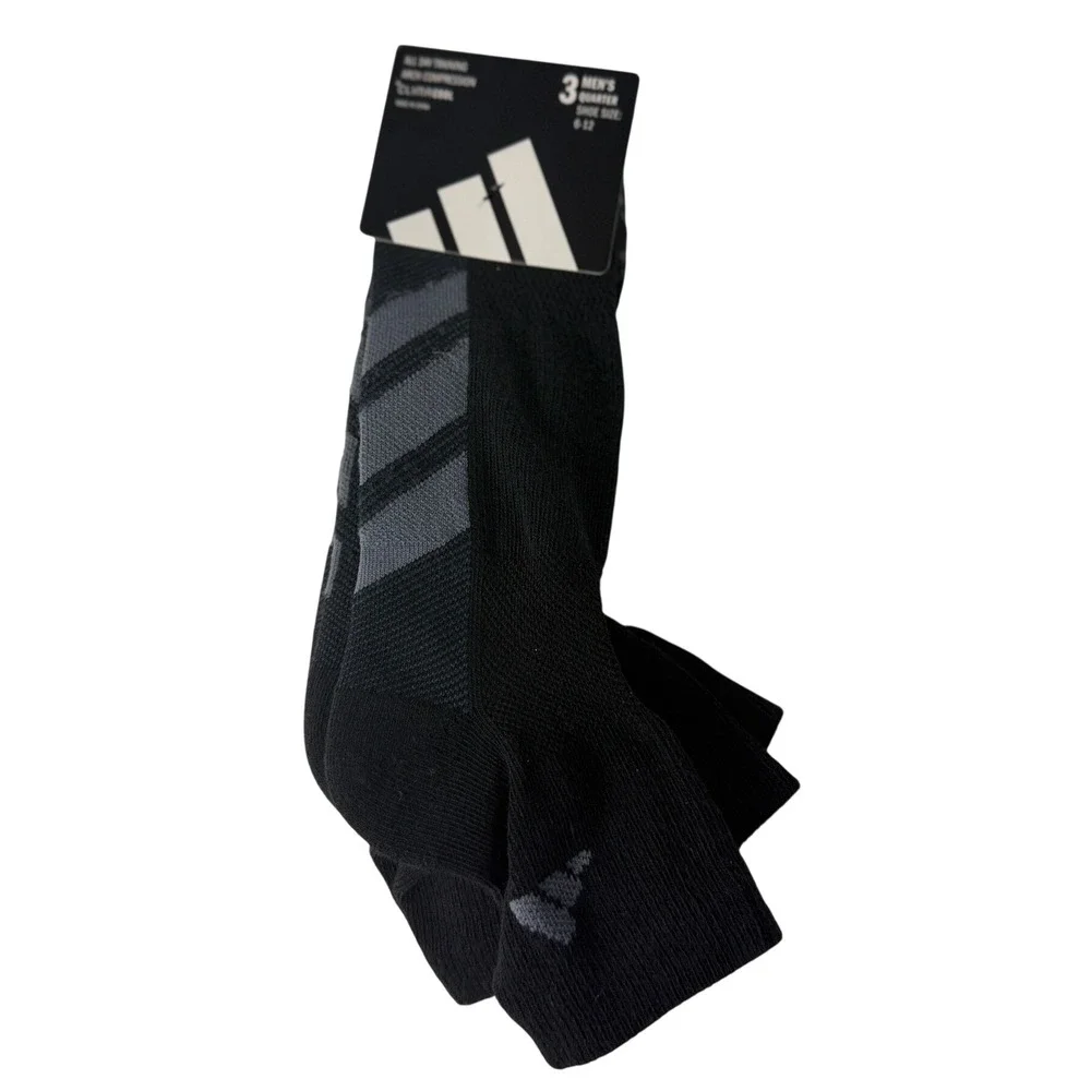 Adidas Mens Climacool All Day Training Quarter Socks 3 Pair Pack Black Grey L